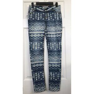 Hot Kiss Skinny Lily Blue White Aztec Pattern Jeans Size 1 Good Worn Condition